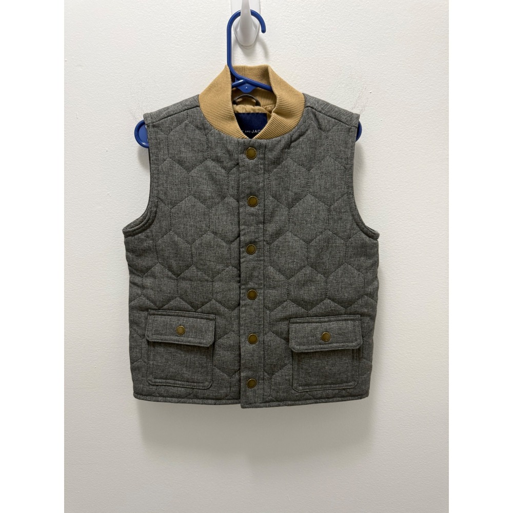 Janie and Jack Boys Gray Hexagonal Quilted Snap Front Vest Size 3 to 4